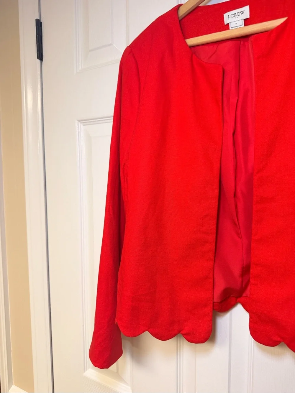 J.Crew Red Linen Blend Scallop Hem Jacket Blazer Small Preppy Holiday Workwear